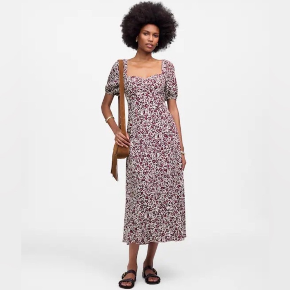 Madewell Burgundy Floral Midi Dress